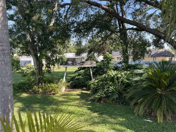 a view of a garden with a bench