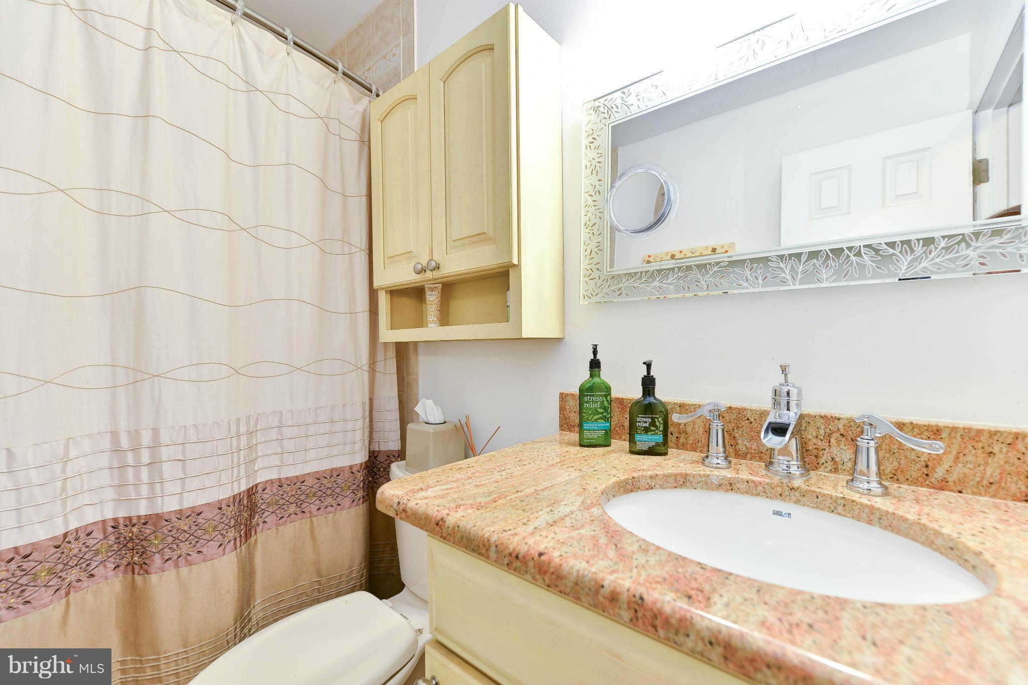 8504 Wagon Wheel Road Alexandria, VA 22309 - Photo 13 of 30 a bathroom with a granite countertop toilet sink and mirror