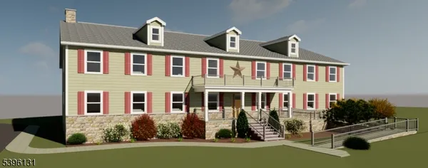 a front view of a building with street view