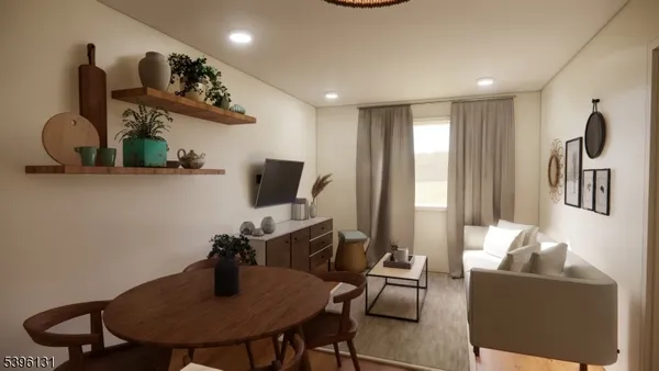 a work room with furniture and wooden floor