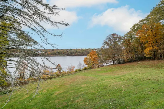 a view of a field with an trees