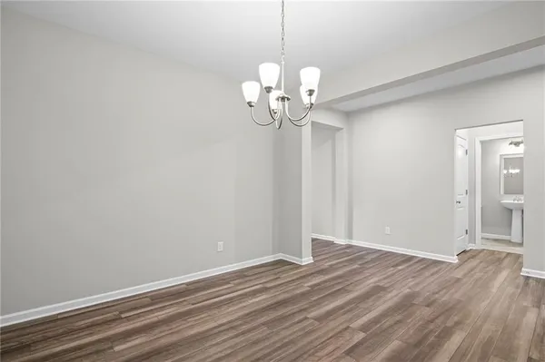 a view of a chandelier in a room