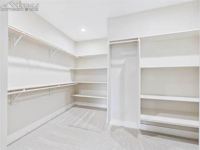 a view of walk in closet with empty racks