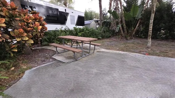 a view of a chairs and table in the backyard
