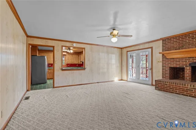 a front view of a house with a fireplace