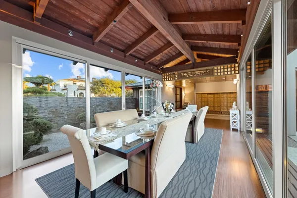 a view of a balcony with a sink