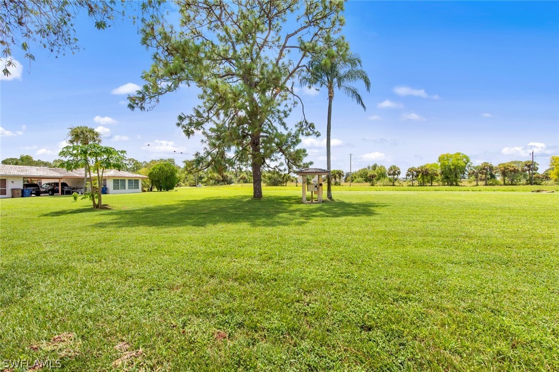 1604 Ridgecrest Street Lehigh Acres, FL 33936 - Photo 23 of 26 a backyard of a house with lots of green space and fountain