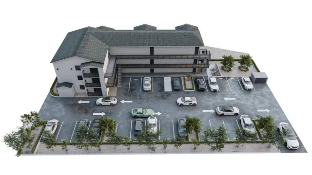 an aerial view of houses with outdoor space