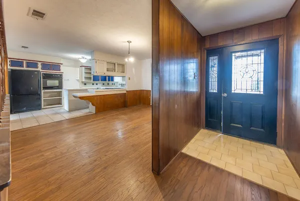 a view of kitchen and a window