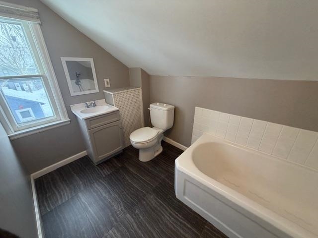824 12th Street North Virginia, MN 55792 - Photo 23 of 34 Full bathroom with vanity, a bath, and vaulted ceiling