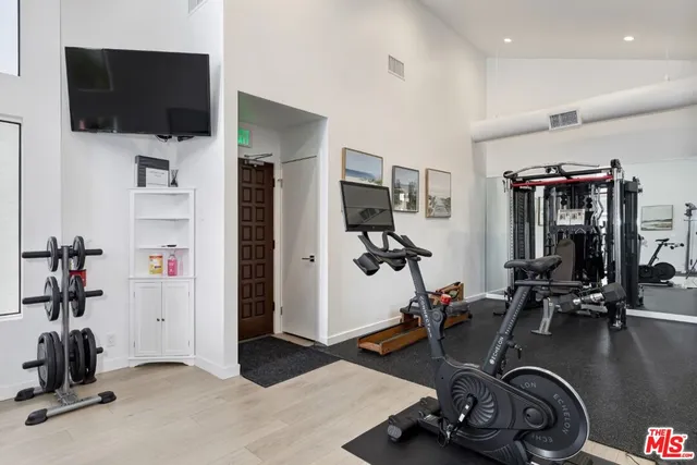 a room with a wooden table