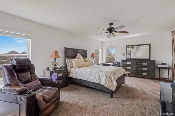 a bedroom with a bed and dresser