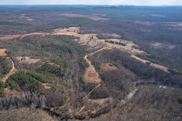 a view of a dry yard with trees