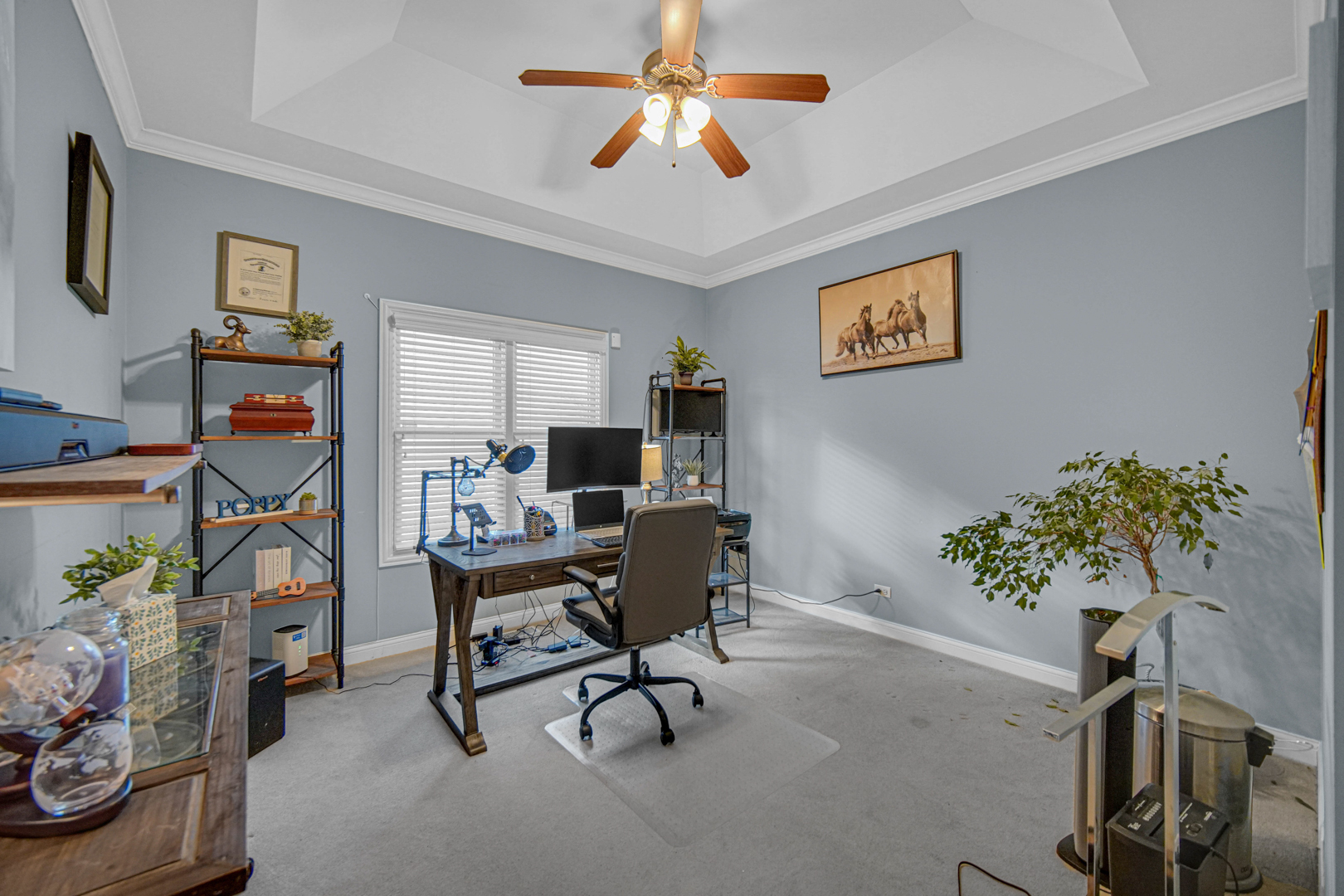 25216 Round Barn Road Plainfield, IL 60585 - Photo 10 of 31 a workspace with furniture and a chandelier fan