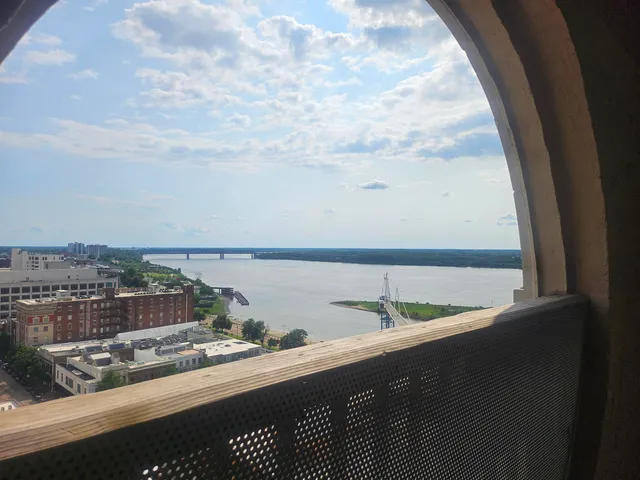 a view of a balcony with a fireplace