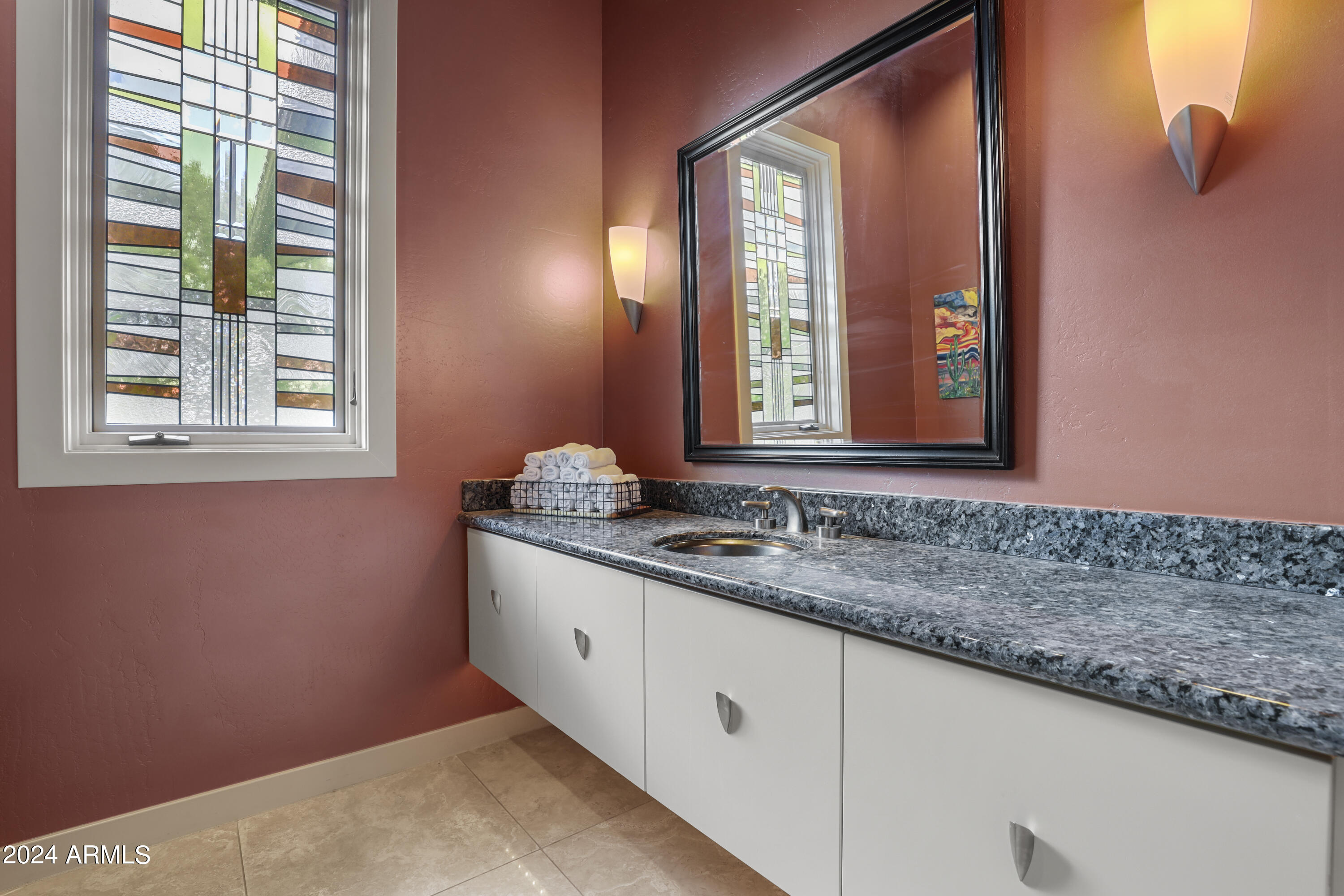2203 East Scenic Drive Payson, AZ 85541 - Photo 41 of 74 a bathroom with a granite countertop sink and a mirror