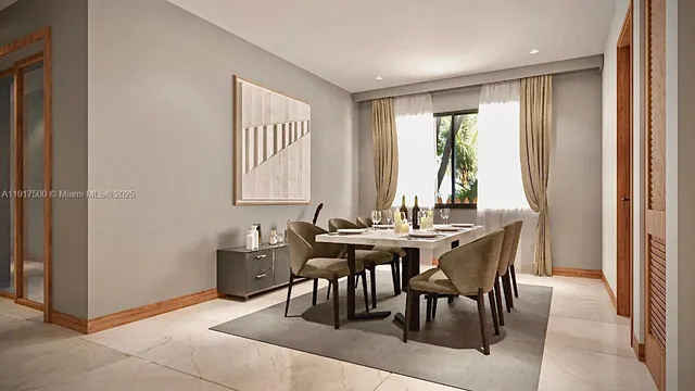 a view of a a dining room with furniture window and outside view