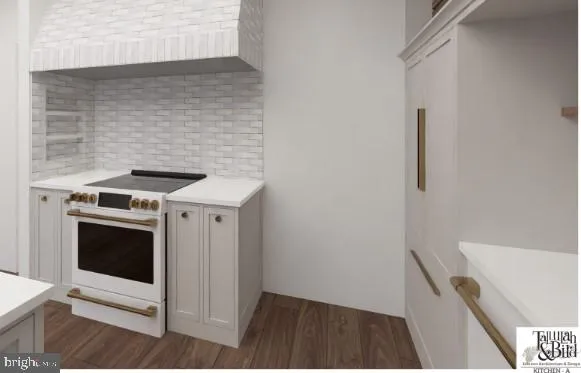 a kitchen with a stove and a microwave