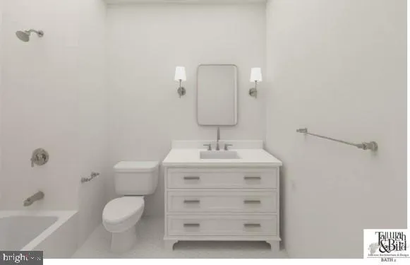 a bathroom with a granite countertop toilet a sink and a mirror