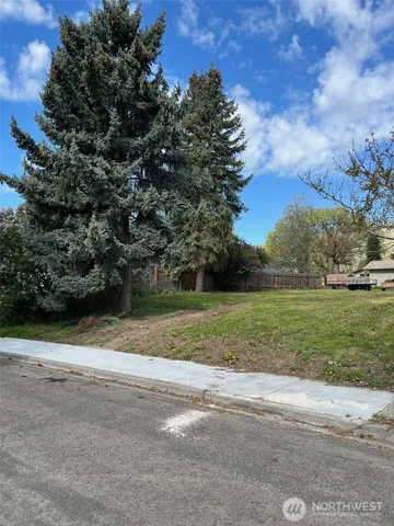 a view of a field of grass and trees