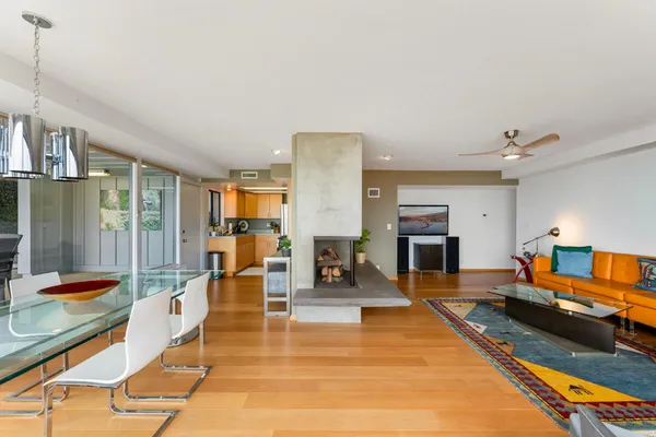 a view of a lake with a mountain in the background