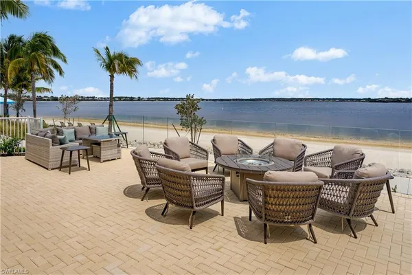 a view of a terrace with furniture