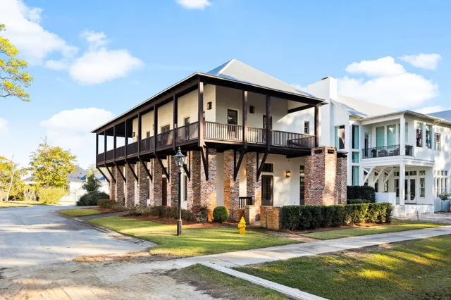an aerial view of a house with balcony