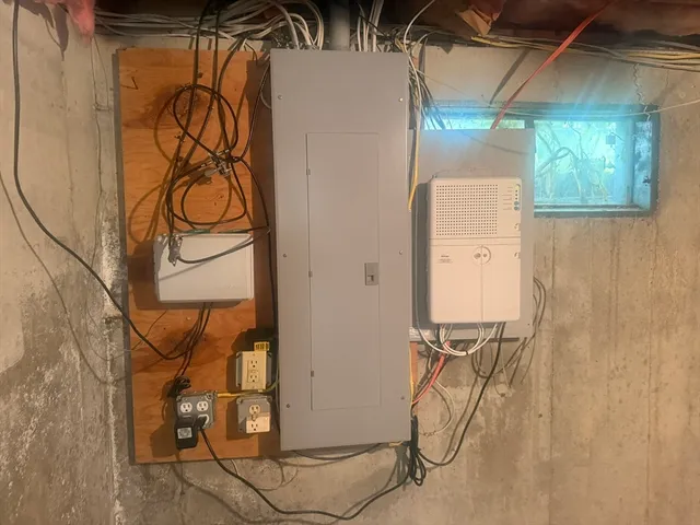 a room with storage and a window