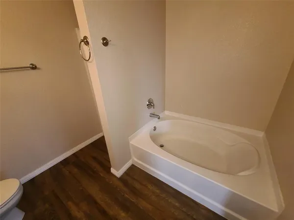 a bathroom with a bathtub