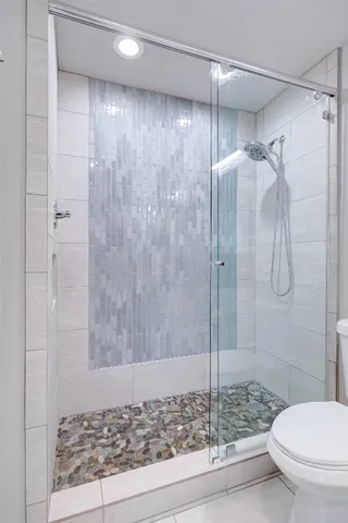 a bathroom with a shower