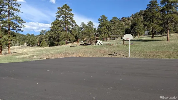 a view of a field with trees