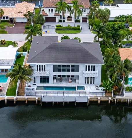 an aerial view of a house with a garden