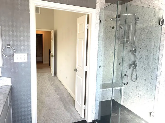 a view of a bathroom from a bathroom