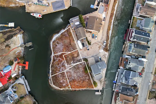 an aerial view of a highlighted house