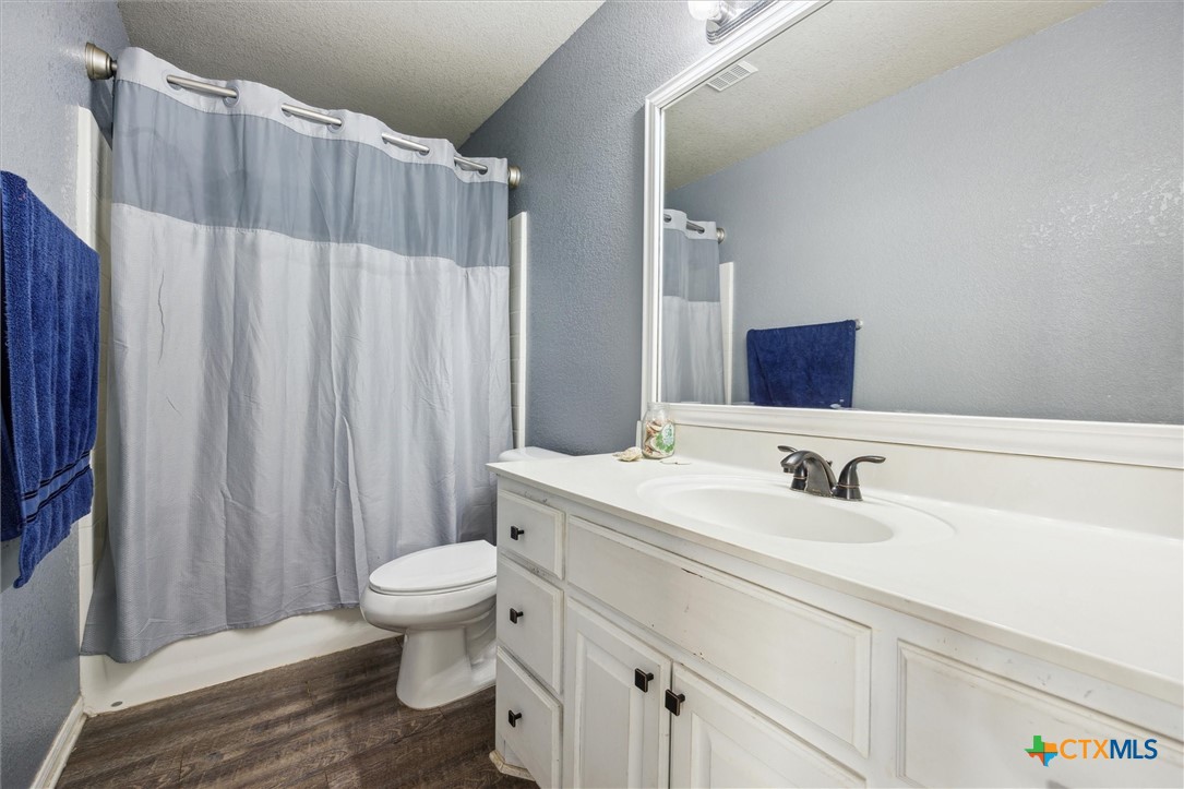 1220 Redstone Drive Temple, TX 76502 - Photo 19 of 35 a bathroom with a sink a toilet and shower curtain