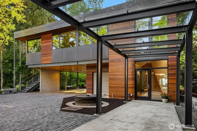 a porch with seating space