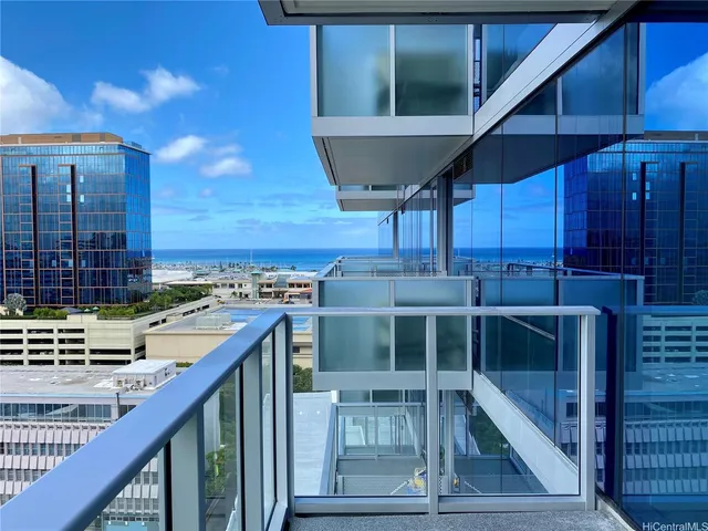 a view of a balcony with an outdoor space