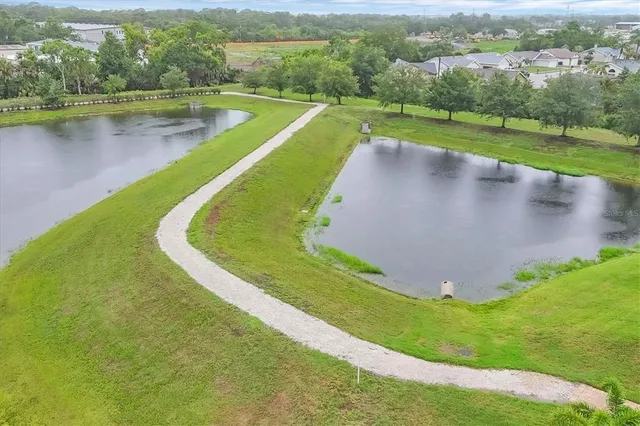a view of a lake with a city view