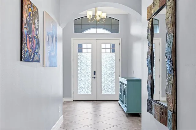 a view of entryway with chandelier