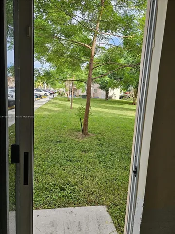 a view of a garden from a window