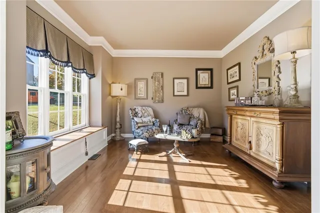 a living room with granite countertop furniture and a rug