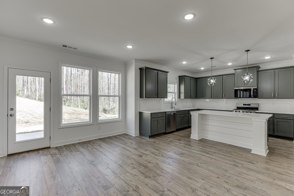 1003 Lakeview Drive Commerce, GA 30529 - Photo 14 of 48 a large white kitchen with kitchen island a sink wooden floor and stainless steel appliances