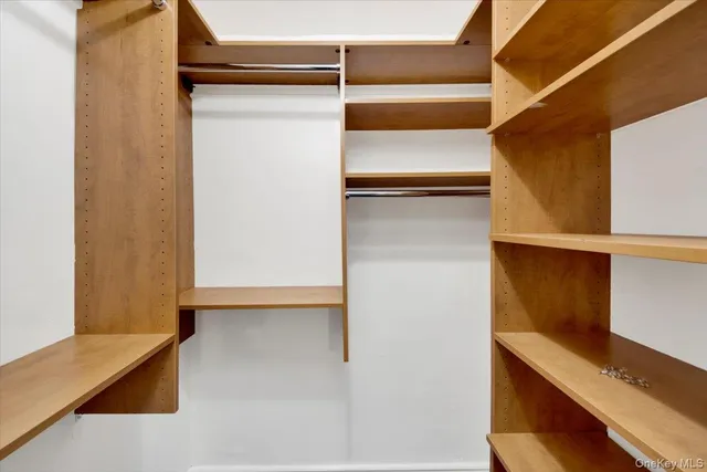 a view of walk in closet with empty racks