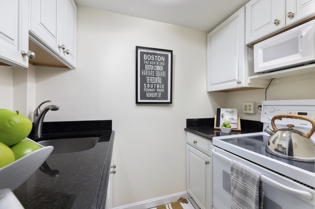 112 Pinckney Street, Unit 11 Boston, MA 02114 - Photo 8 of 16 a kitchen with stainless steel appliances granite countertop a refrigerator and a stove top oven