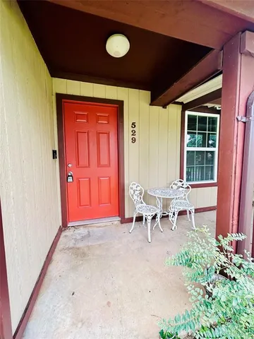 an outdoor view with patio
