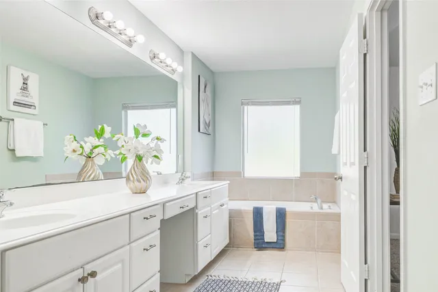 a bathroom with a sink a vanity and a mirror