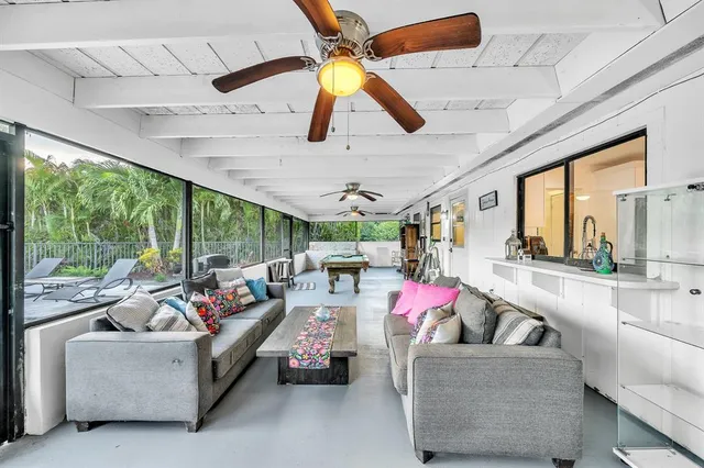 a view of balcony with furniture