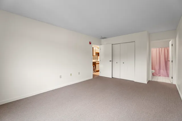 a view of an empty room and closet area