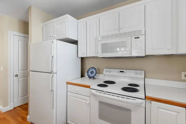 a kitchen with refrigerator a stove a sink and cabinets