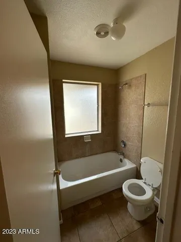 a bathroom with a toilet and a bathtub